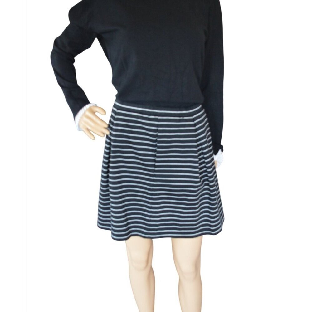 y2k Max Studio Black White Striped Pleated Skirt Womens Size L Office Siren Goth